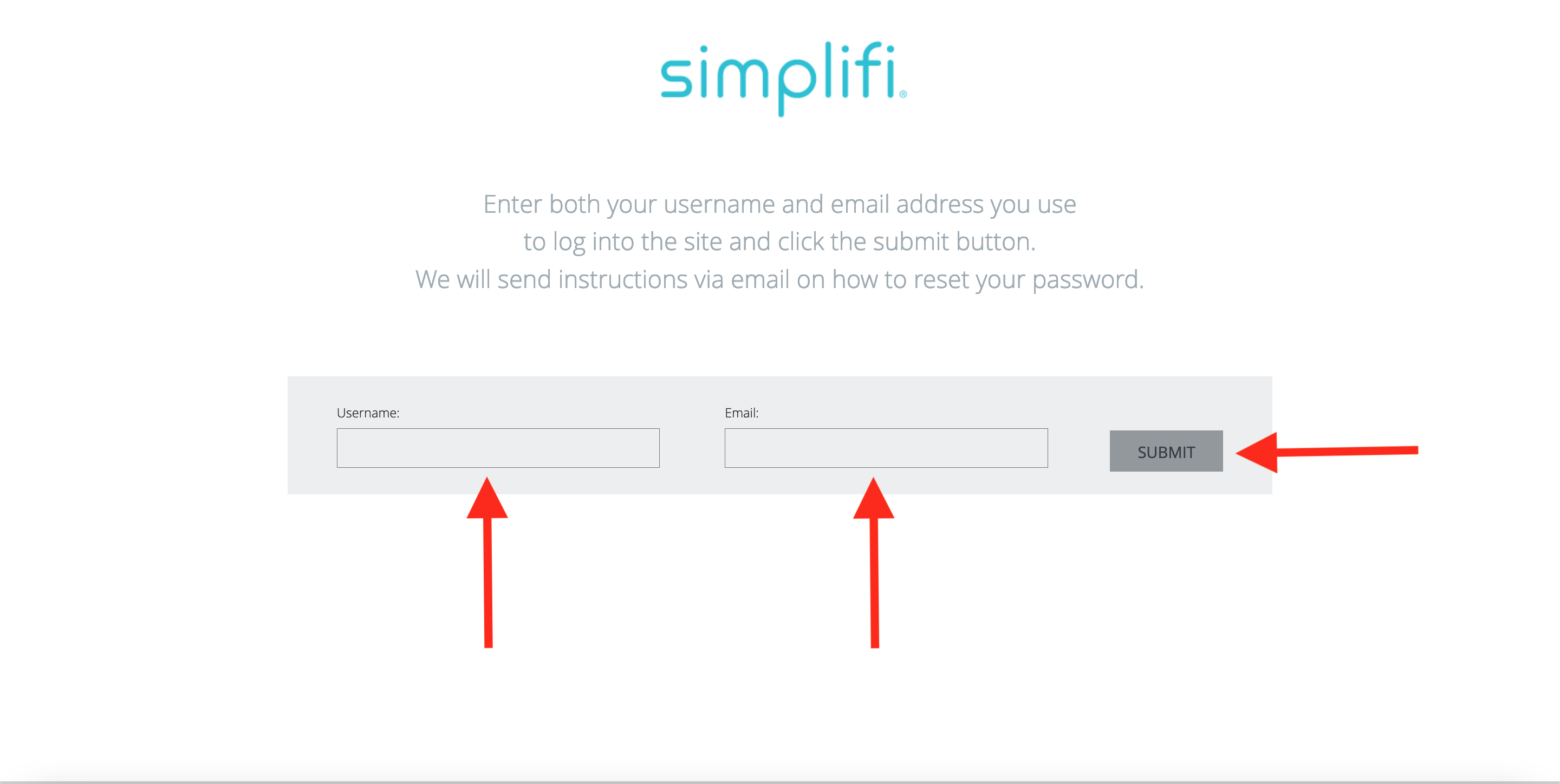 Simplifi contact core password reset